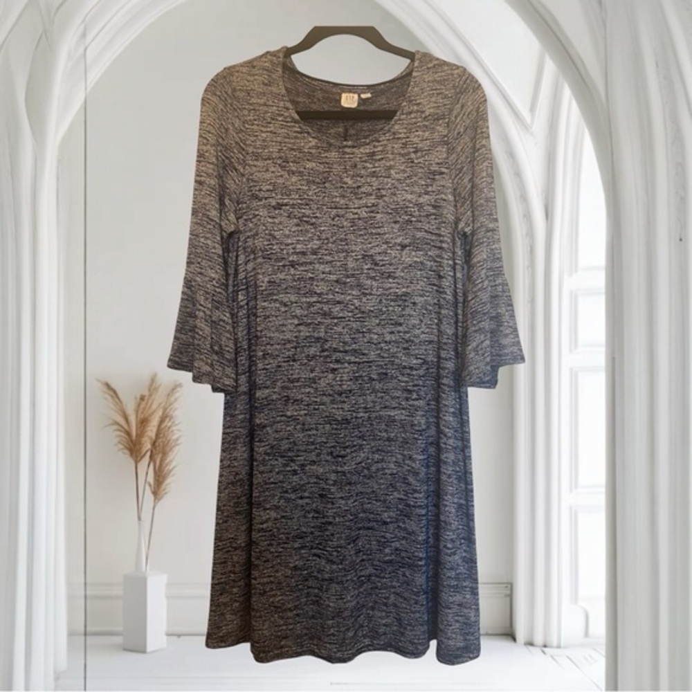 GAP Heather Gray Midi Dress 3/4 Bell Sleeve